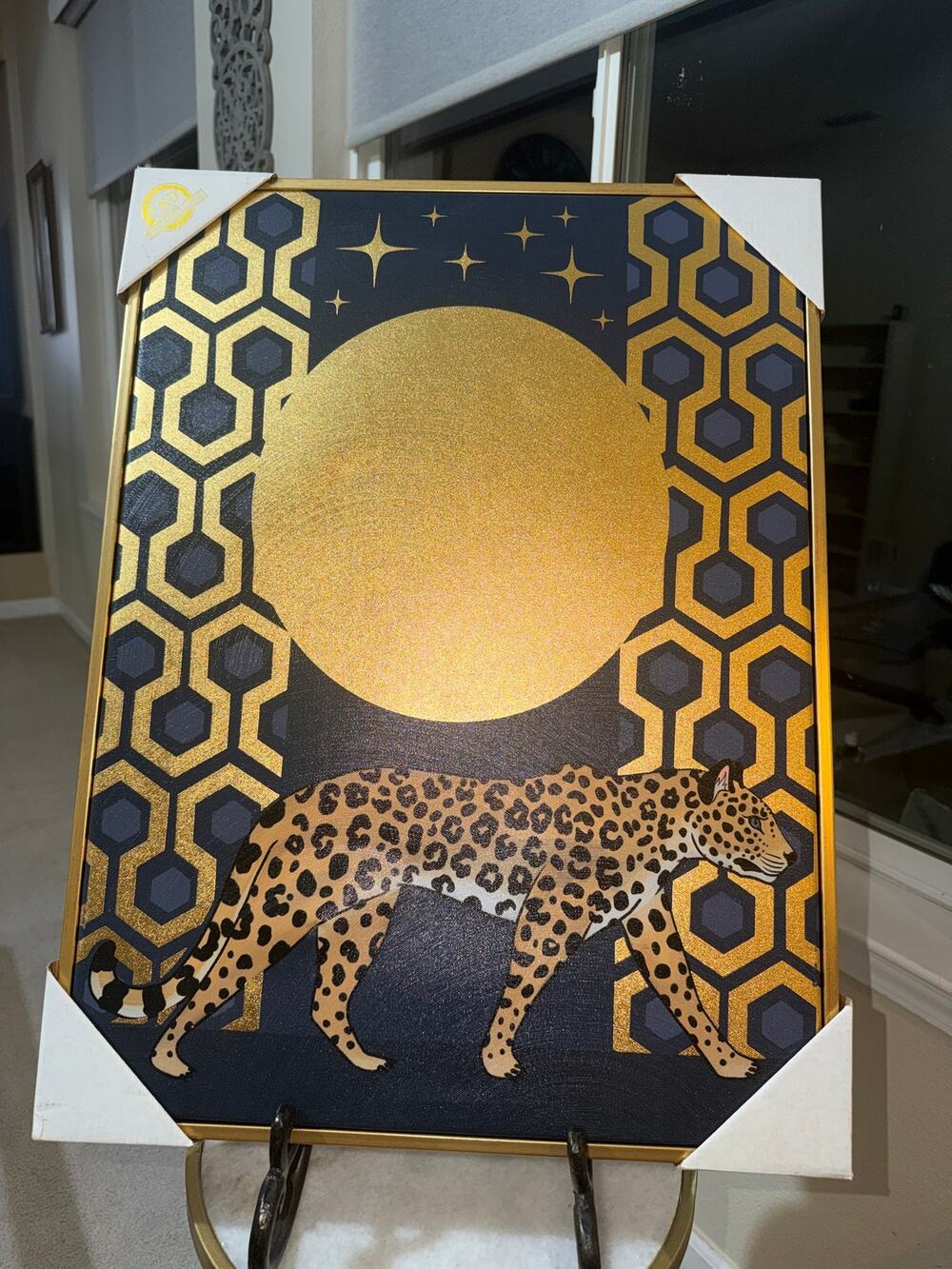 Colleen Karis Designs Leopard Canvas Wall Art Gold Navy 24x18 Framed